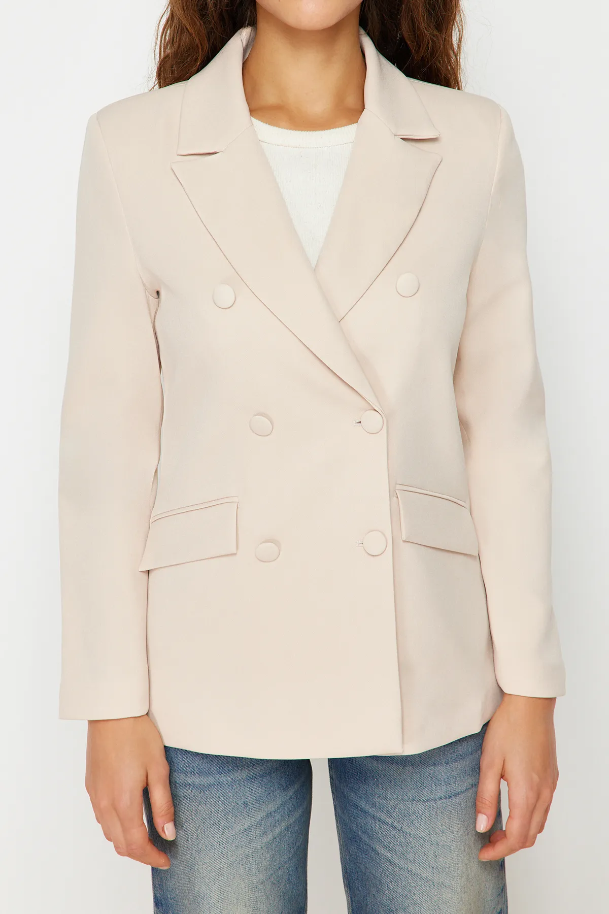 Trendyol Collection  Gewebte Blazerjacke mit normalem Futter in Stein TWOSS21CE0137