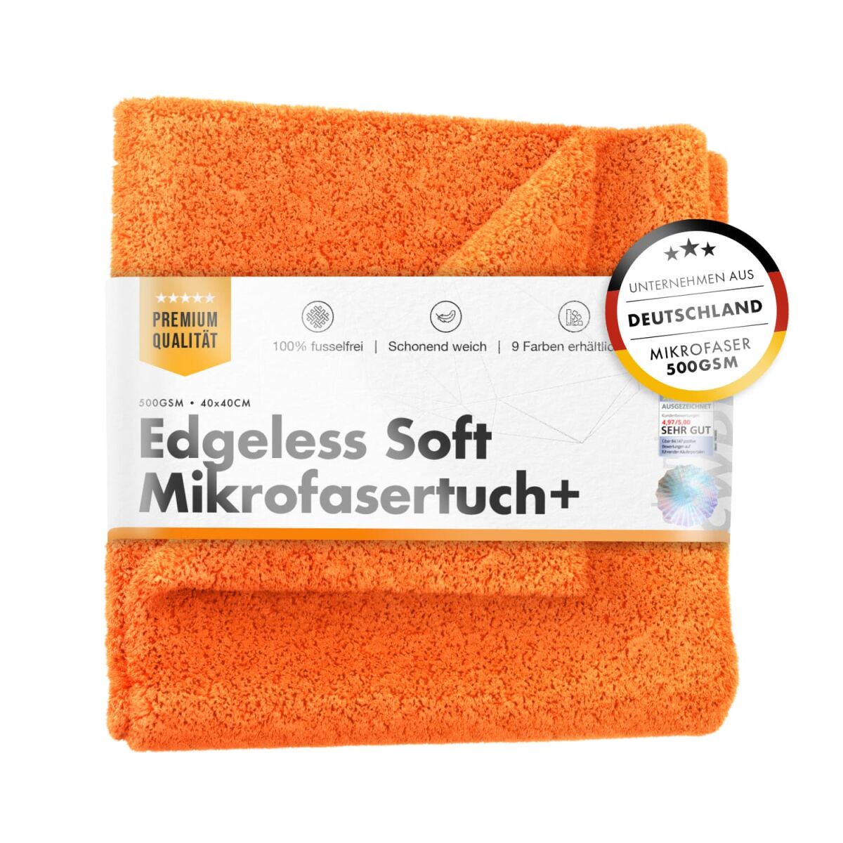 chemicalworkz Edgeless Soft Touch Towel 500GSM Orange Poliertuch 40×40cm