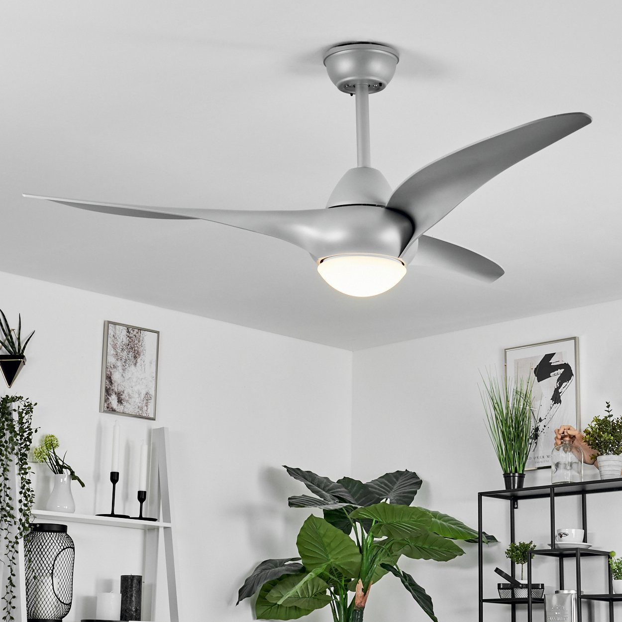 hofstein Tischturmventilator Deckenventilator aus Kunststoff in Titan/Weiß, 1 x LED 20 Watt (inkl)
