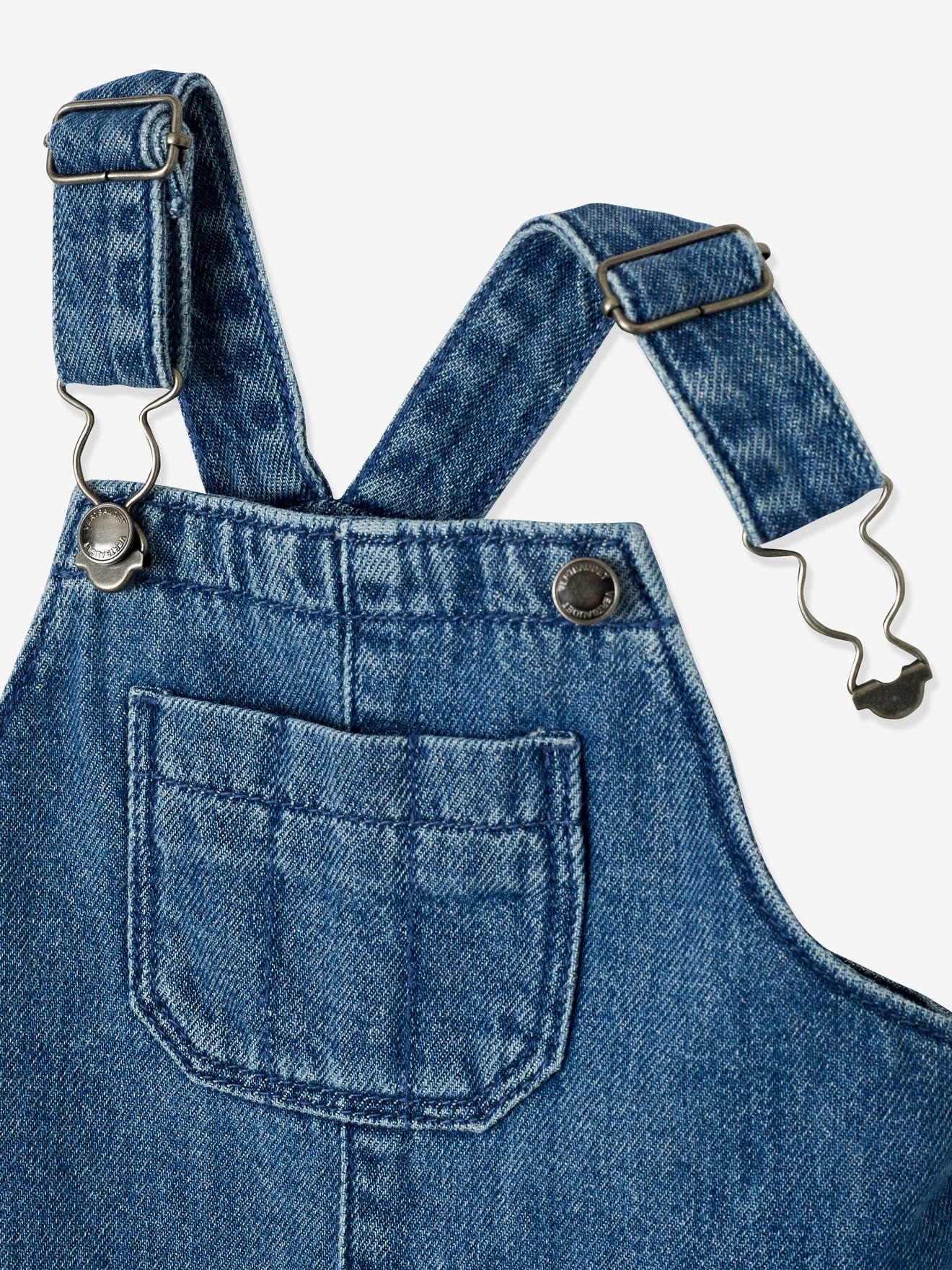 Vertbaudet Kurze Baby Latzjeans - blue stone