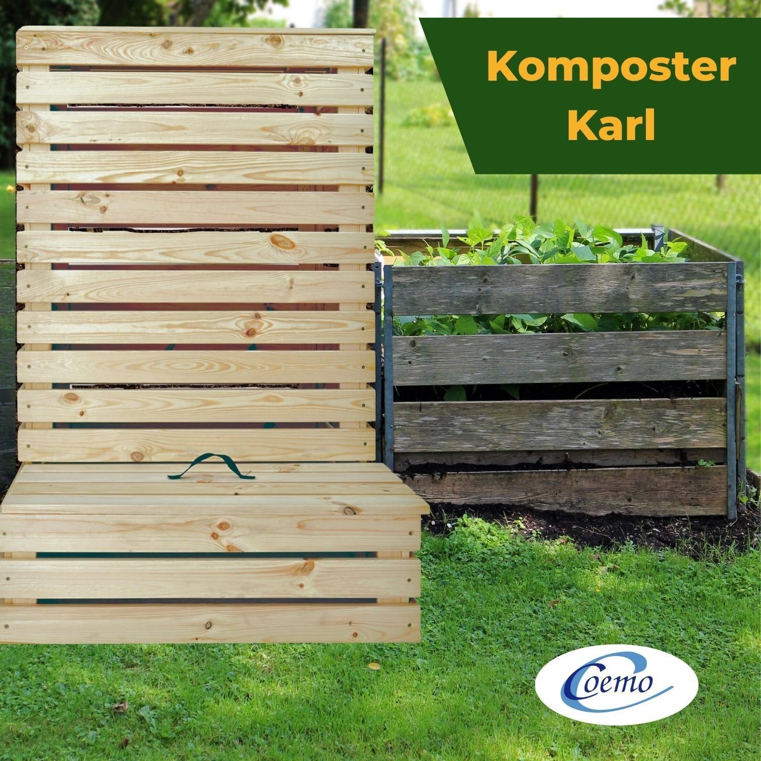 Coemo Komposter, BxTxH: 78x75x112 cm, 450 l, Karl Holzkomposter mit 2 Deckeln