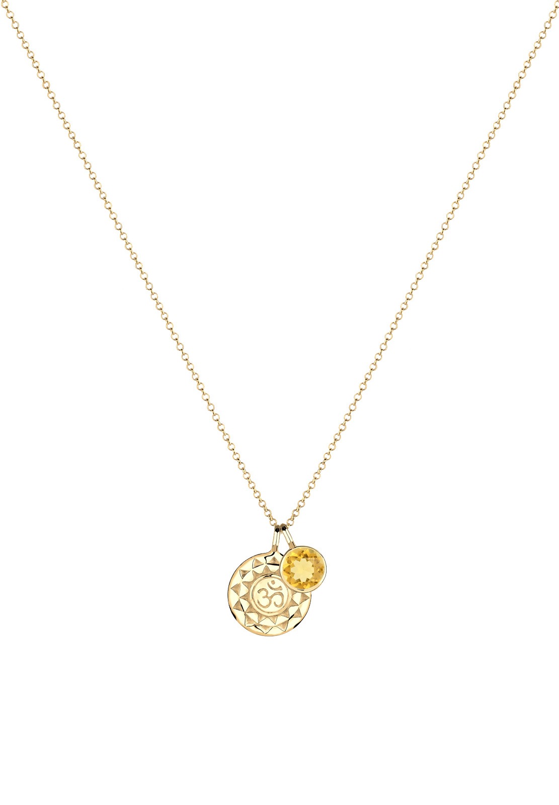Elli moteriškas „Om Harmony Talisman“ pakabukas su geltonu citrinu, 925 prabos sidabru, padengtas auksu