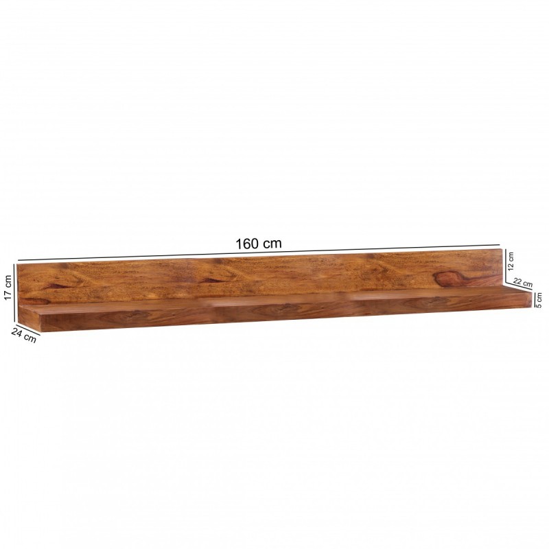 Wohnling Massivholz Wandregal 160 cm Sheesham Wandboard