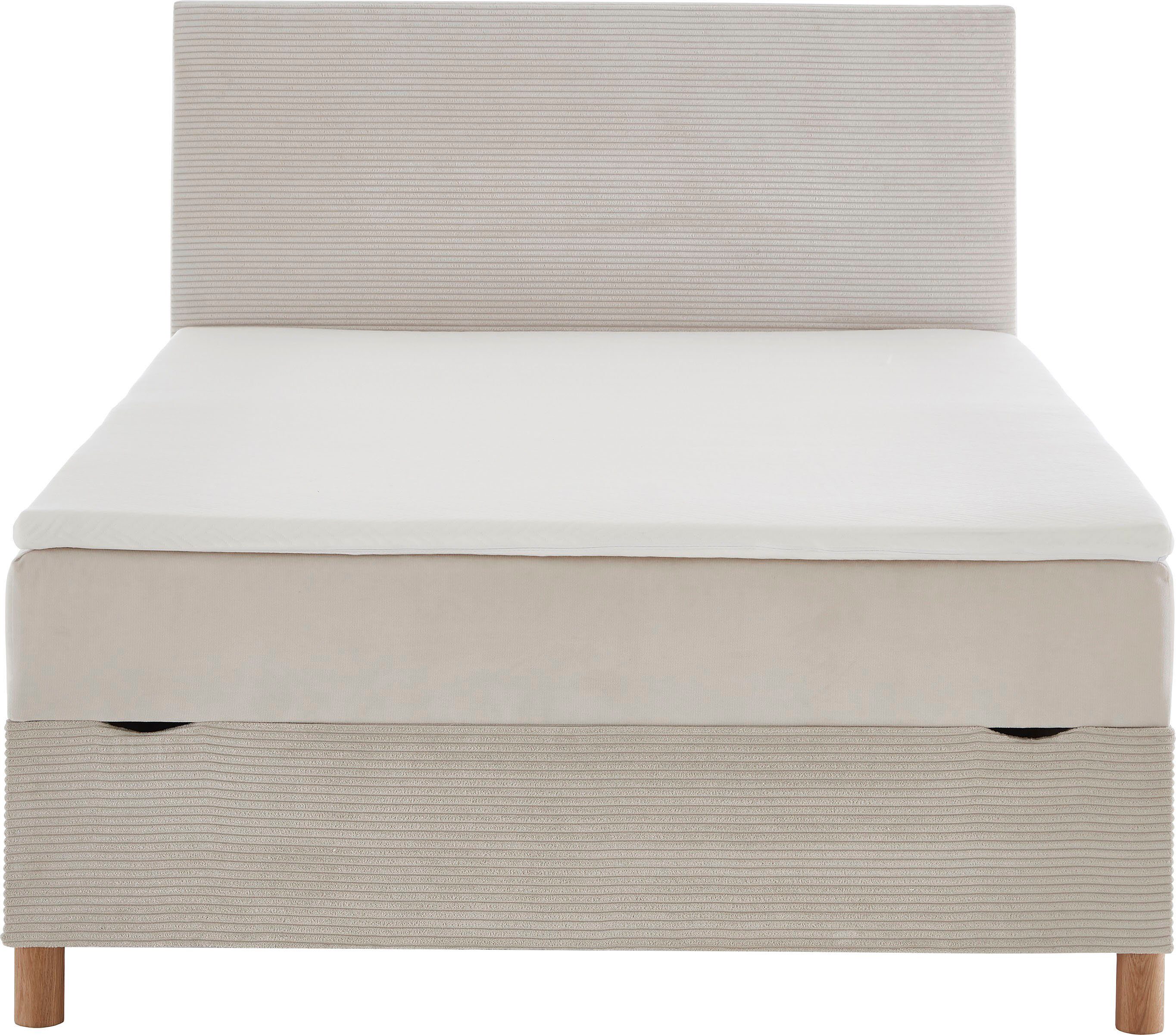 meise.möbel Boxbett Korsika, mit Bettkasten und Topper, Bezug aus einem Stoff- und Cordmix