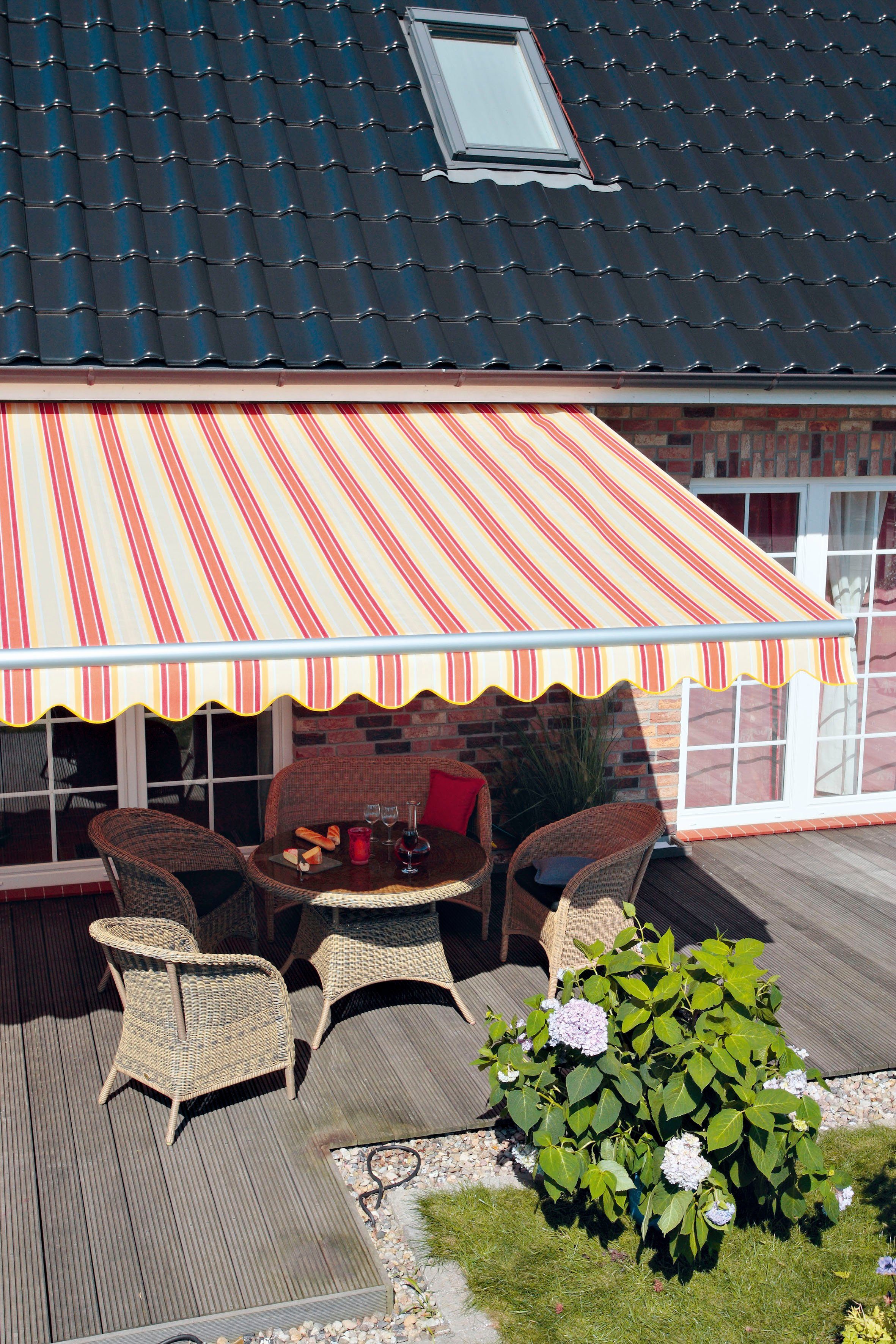 Spettmann Gelenkarmmarkise STAR FIX 300 cm Breite, 250 cm Ausfall, Volant gewellt