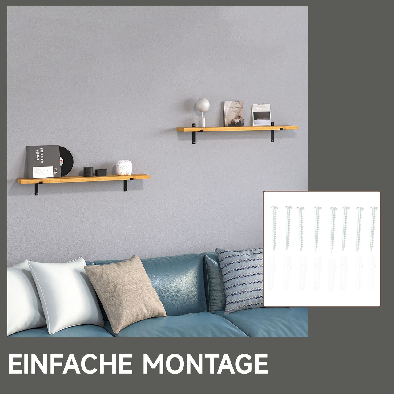 HOMCOM Wandregal 2er-Set Schweberegal Holzregal Wandboard, Regalbrett, Wandbrett