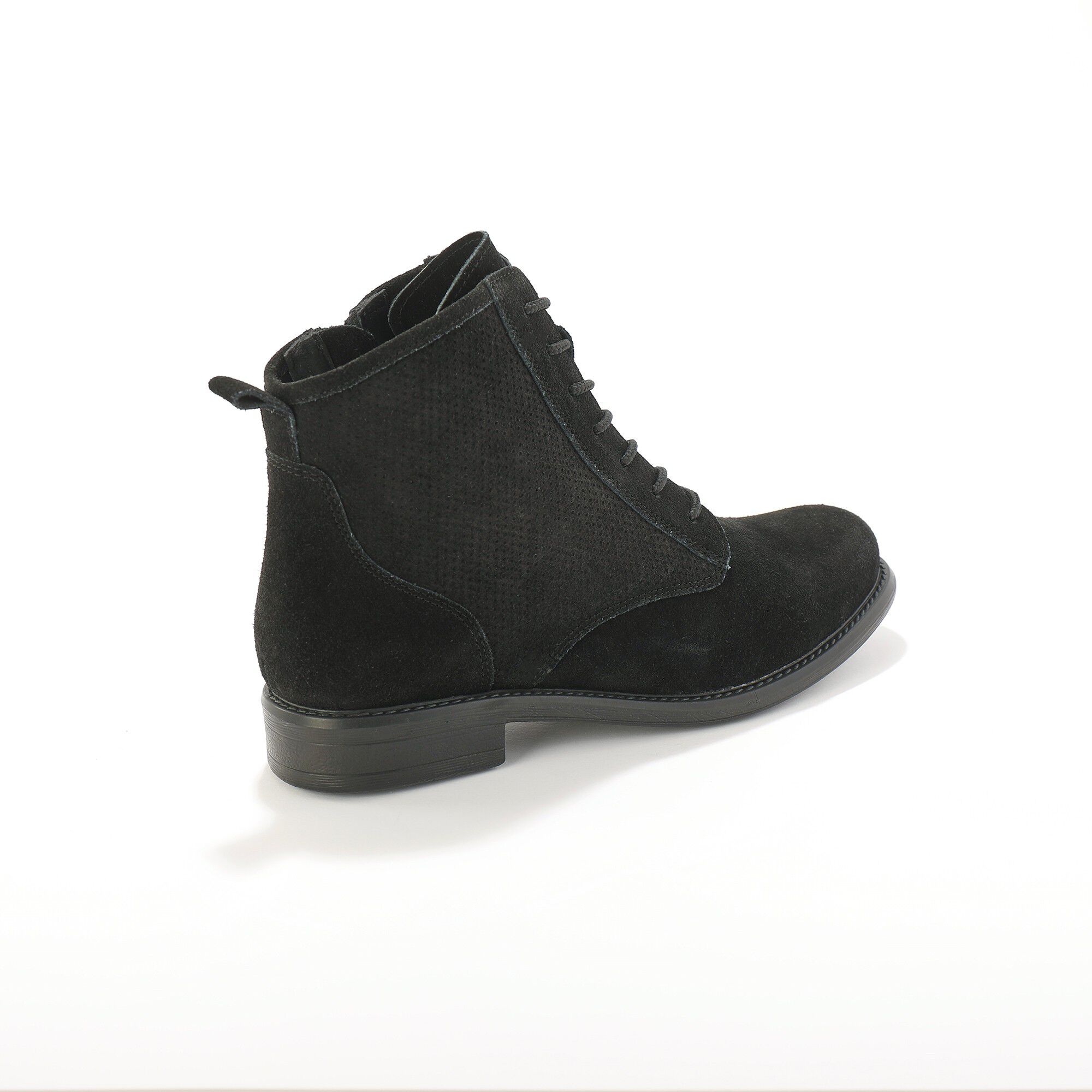 Bottines montantes à lacets, croûte de cuir détails embossés