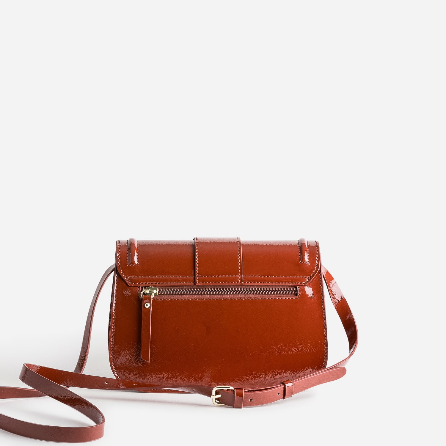 Sac à main cognac verni maxi boucle ronde