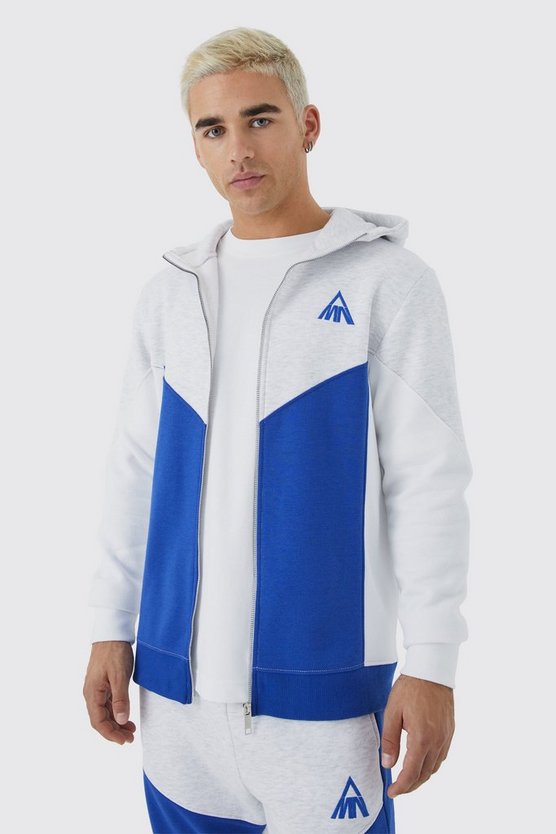 Slim-Fit Man Colorblock Hoodie mit Reißverschluss und Trichterkragen