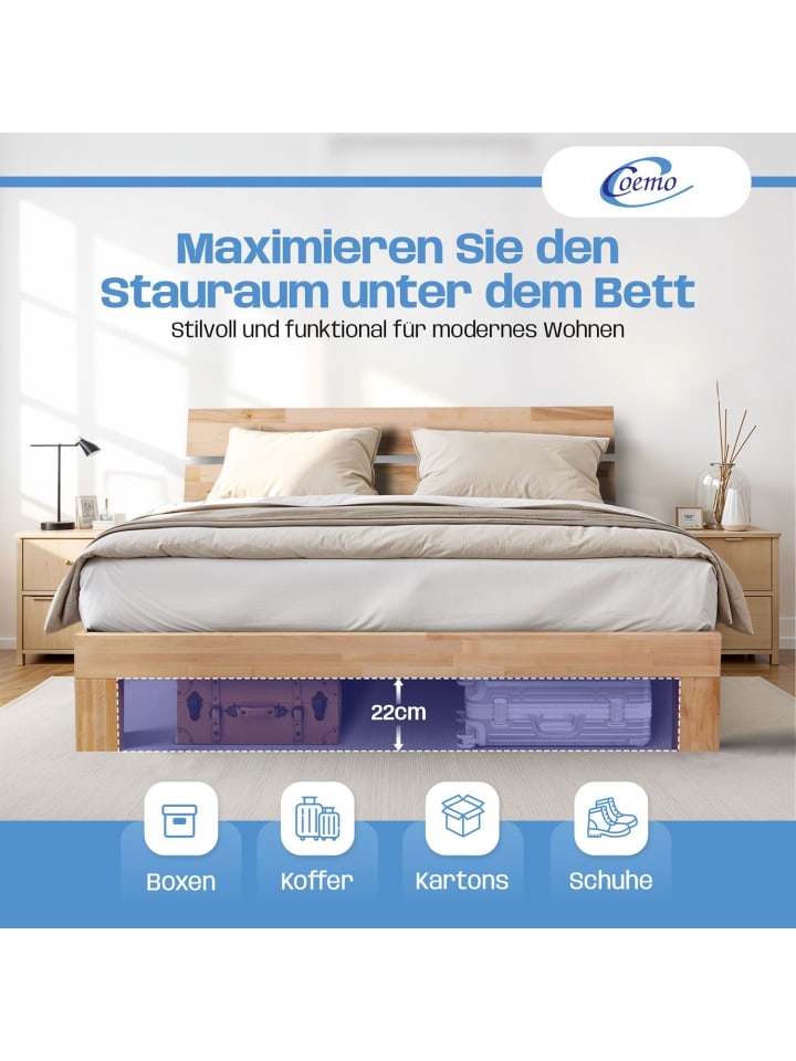 Coemo Bett Massivholz Leah  in Buche natur günstig kaufen