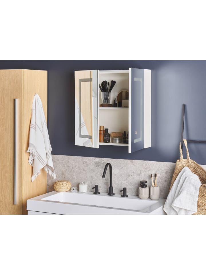 Beliani Bad-Spiegelschrank MAZARREDO in Weiß/Silber - (W) 60 x (H) 60 x (L) 12 cm günstig kaufen onesize