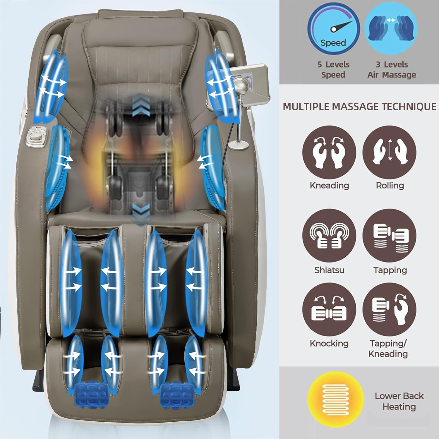 MassaMAX 2024 Full Body Massage Chair, Zero Gravity Recliner with Yoga Stretch, SL Track, Airbags, Heating, Touch Screen, and Foot Massage (MD906-Beige)