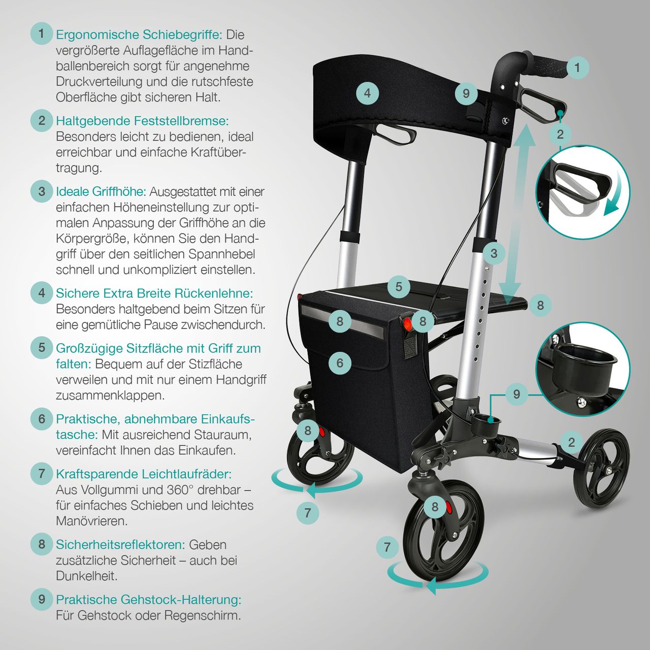 Aktivshop Alu Leichtgewichtrollator »Move«, Silber faltbar
