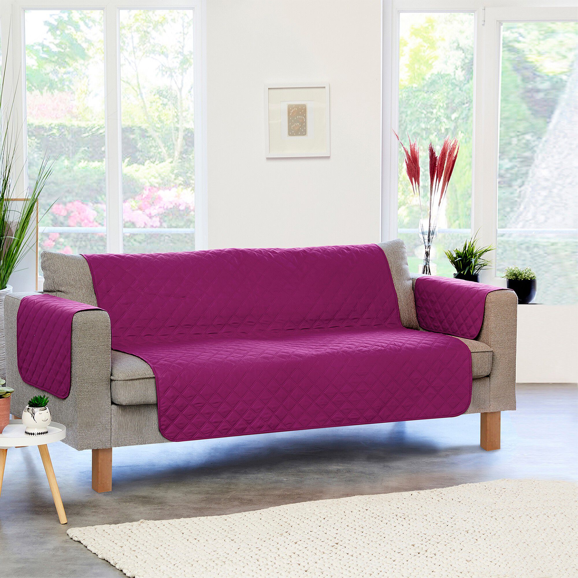 Protège-salon antiglisse microfibre matelassé