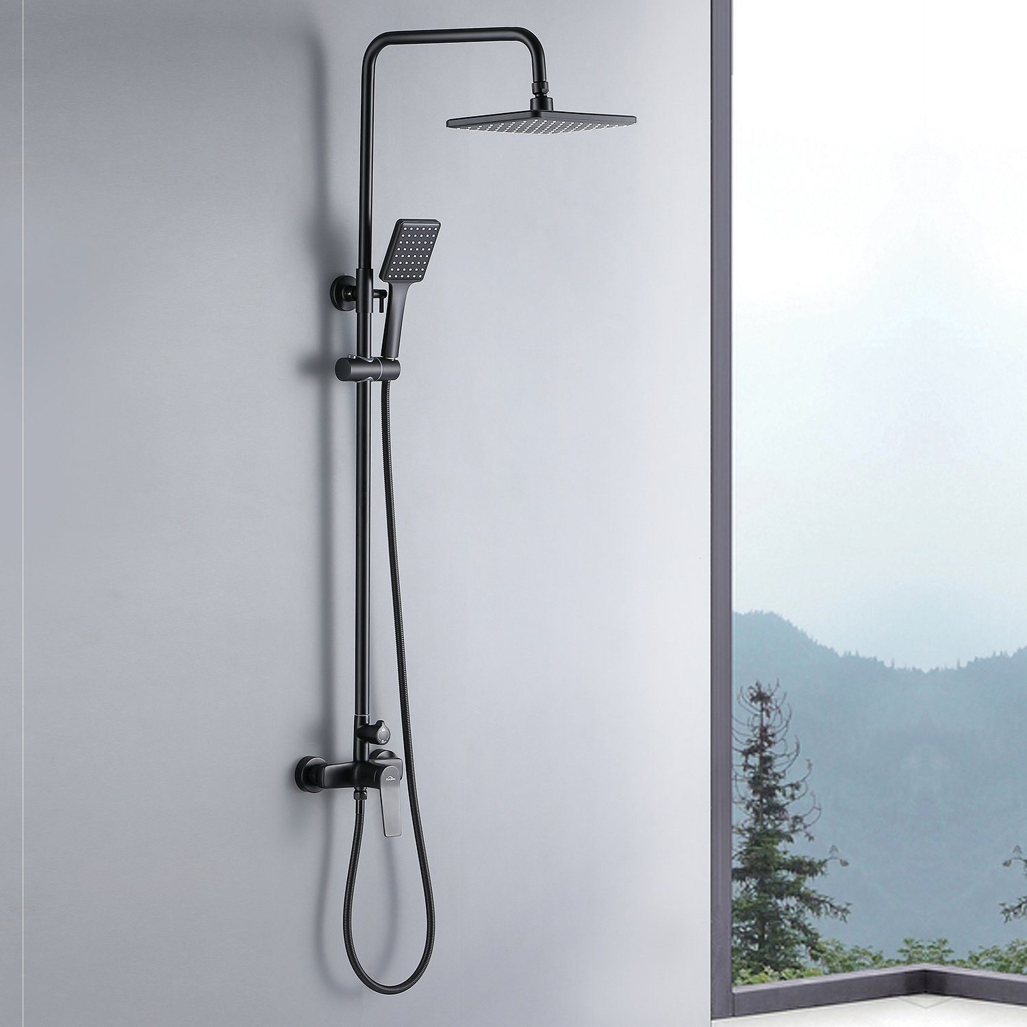 Auralum Duschsystem Duscharmatur Brausegarnitur Höhenverstellbar 120 cm Handbrause Schwarz