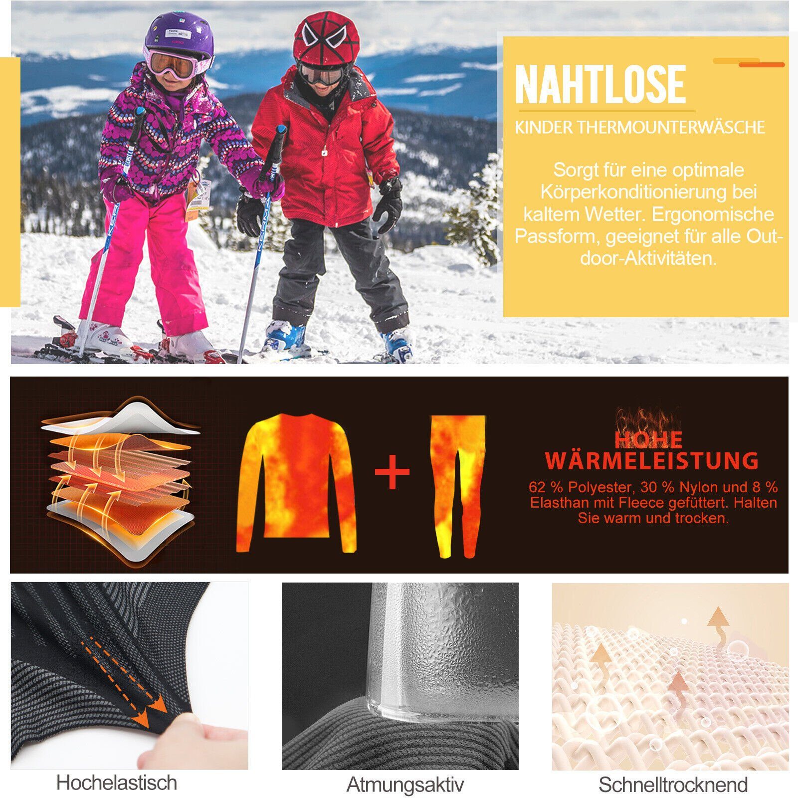 MEETYOO Thermounterhemd Kinder lange Unterhose (Jungen Mädchen Skiunterwäsche, Fleece Funktionswäsche) lange Unterhemd Unterhose