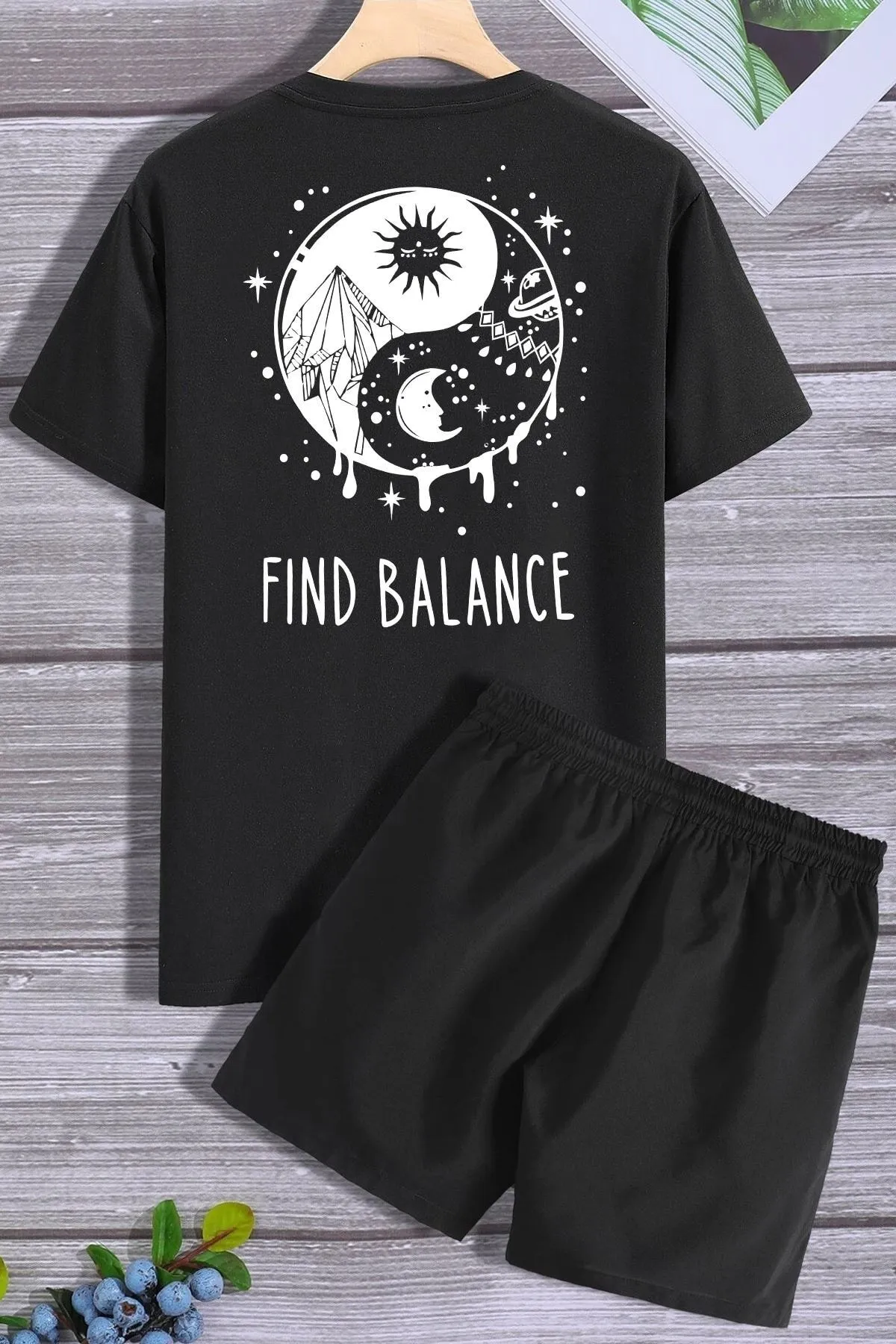 trendypassion  Ying Yang Shorts T-Shirt-Trainingsanzug-Set