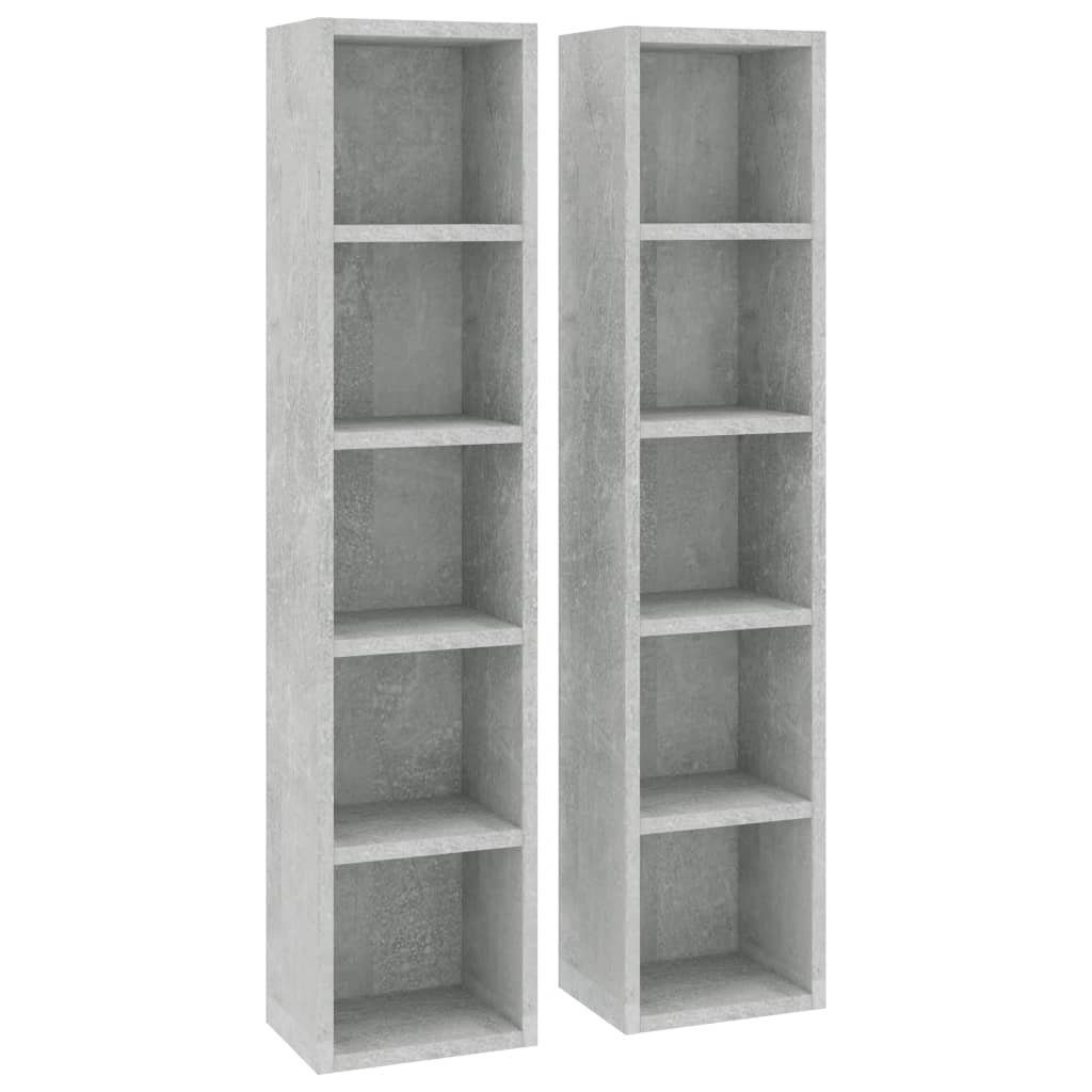 vidaXL CD-Regal CD-Regale 2 Stk. Betongrau 21x16x93,5 cm Holzwerkstoff, 2-tlg.