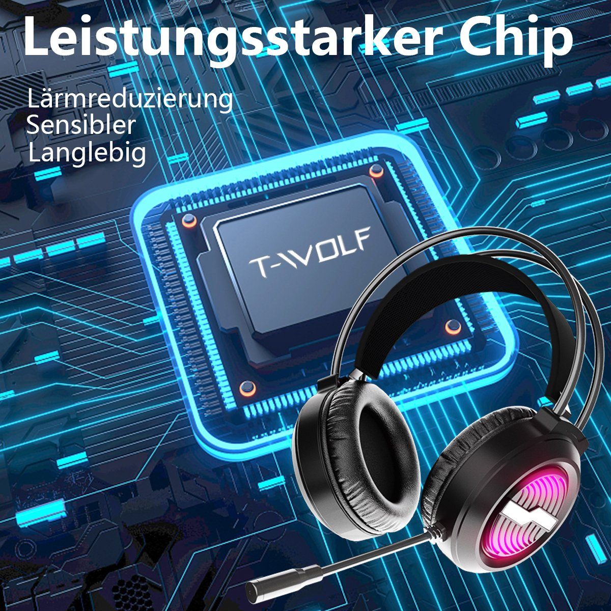 BUMHUM Gaming-Headset,Bunte LED-Beleuchtung, USB-Kabel Gaming-Headset (Over-Ear-Design: Gaming-Headset mit starkem Bass und Mikrofon)
