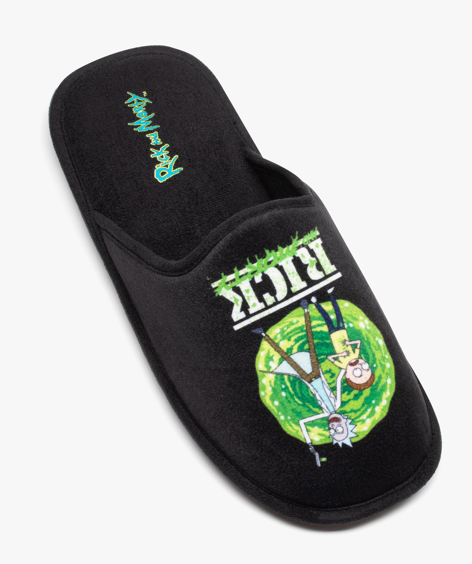 Chaussons homme mules plates en velours ras Rick and Morty noir | GEMO