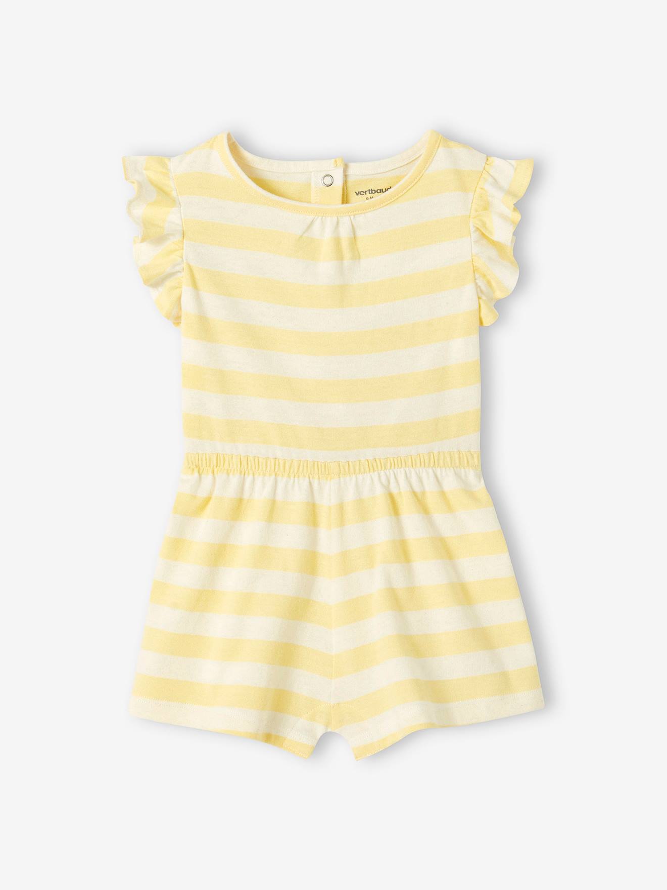 Vertbaudet Kurzer Baby Overall BASICS Oeko-Tex - gelb gestreift
