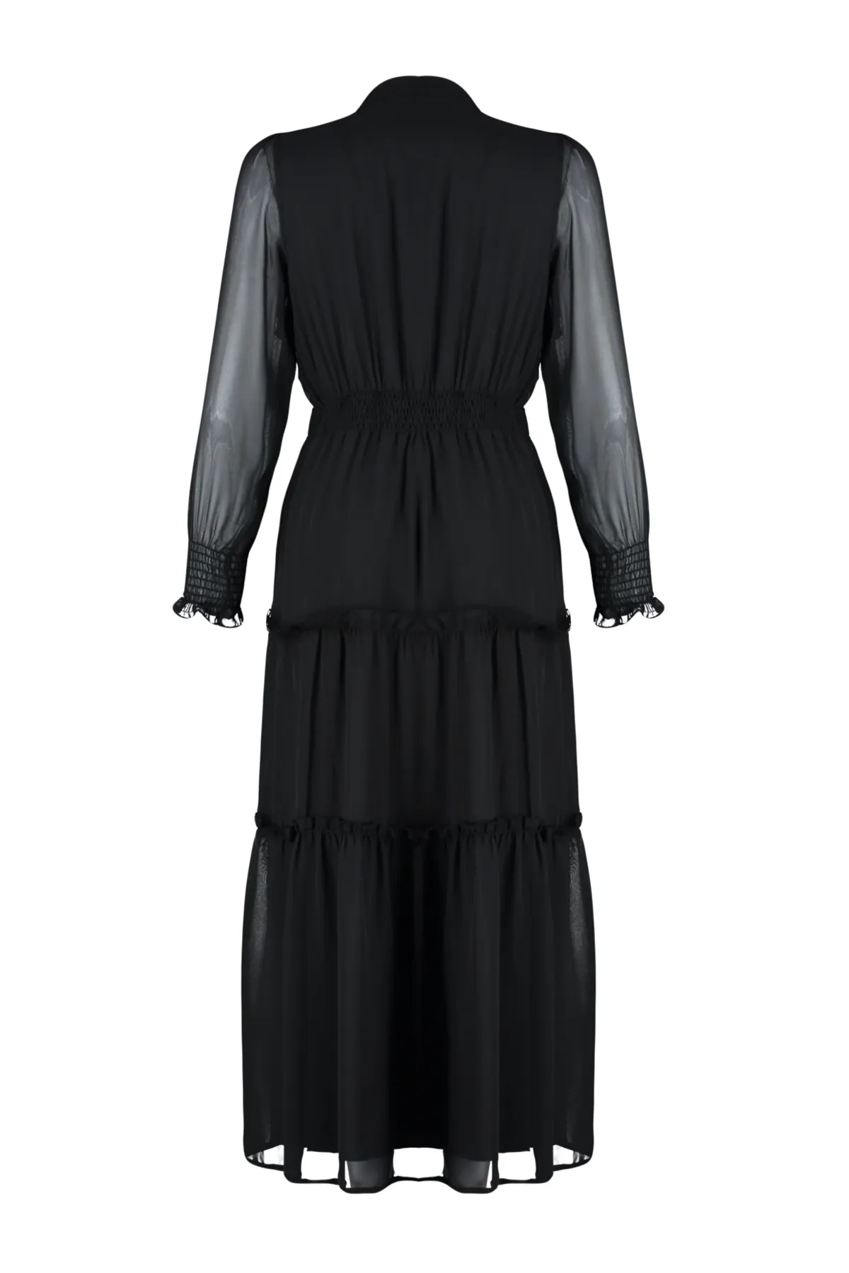 Trendyol Modest  Schwarzes Hemdkleid aus gewebtem Chiffon mit Ärmeln und Taille und detailliertem Futter TCTSS24EB00046