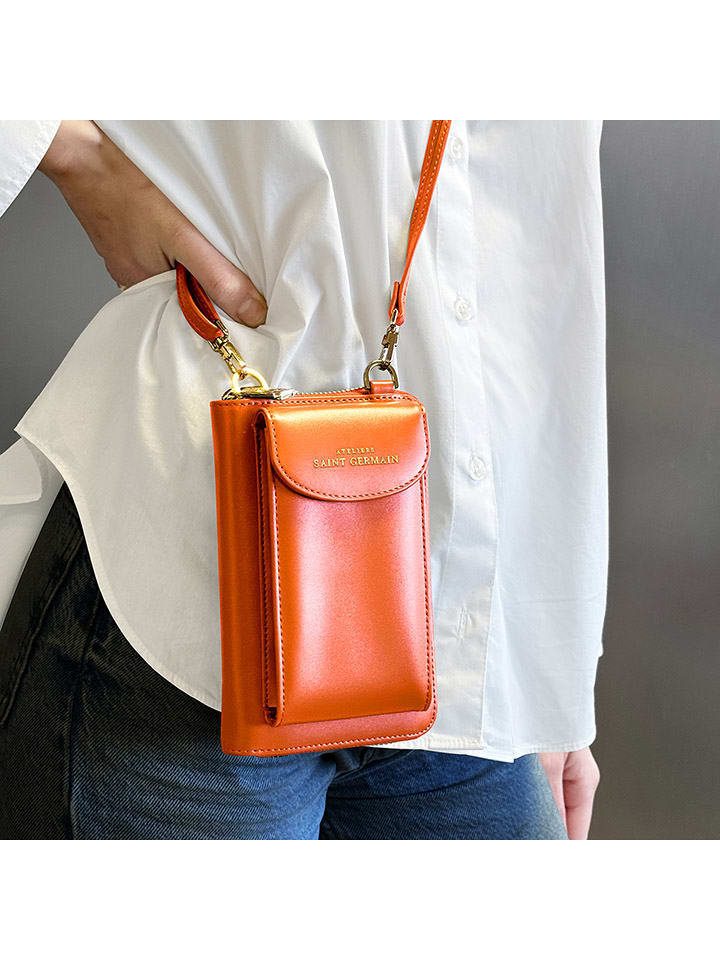 ATELIERS SAINT GERMAIN Leder-Handytasche in Orange - (B)15 x (H)8 x (T)2 cm günstig kaufen onesize