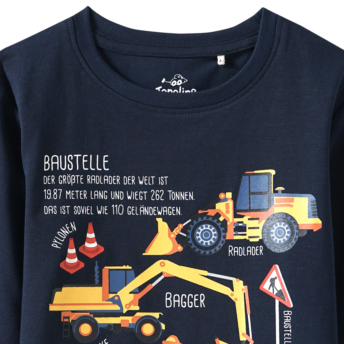 Kinder Langarmshirt mit Baustellen-Motiv