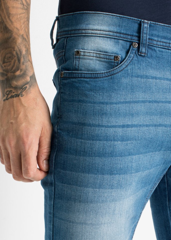 Stretch-Jeans-Bermuda mit verstärktem Schritt, Regular Fit