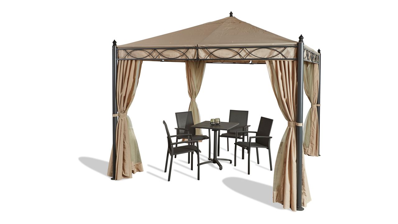 Grasekamp Garten-Pavillon ROM 3x3m mit 2 Seitenteil Sets geschlossen und mit Moskito Netz Party-Zelt Terrassen-Dach