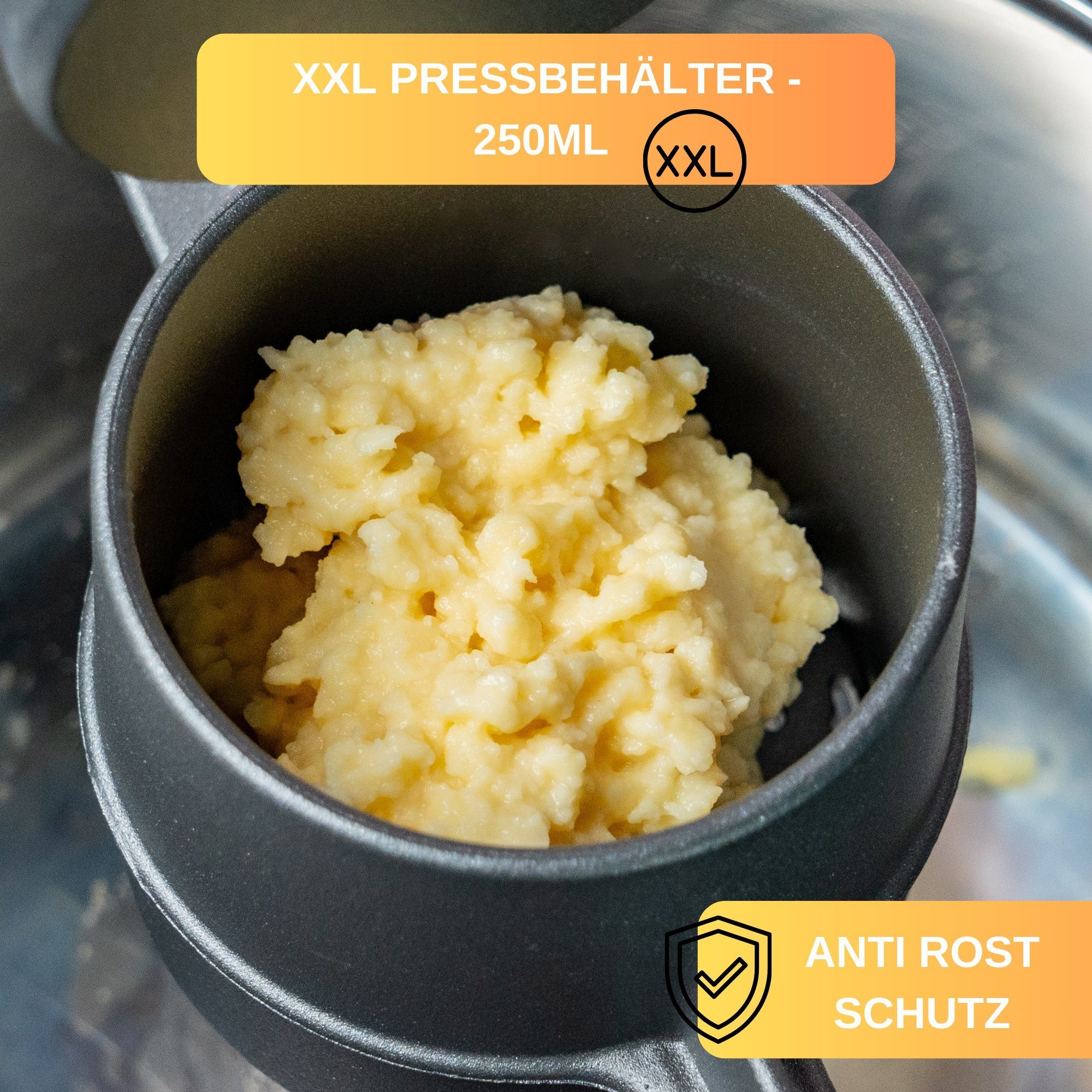Thiru Spätzlepresse Kartoffelpresse mit Auflagerasten - Spätzle, Kartoffeln, Saft, Knöpfle, Made in Germany