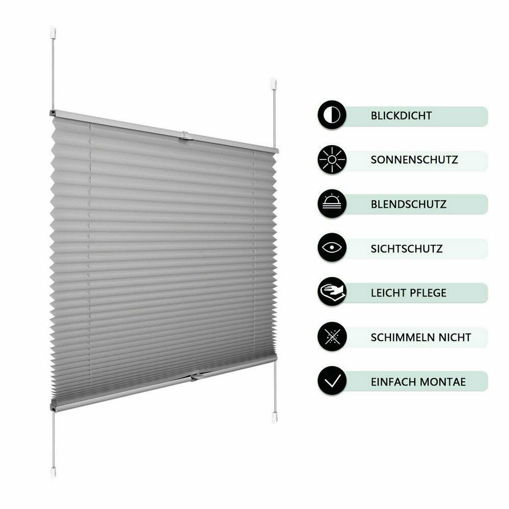 Plissee Klemmfix Rollo lichtdurchlässig und ohne Bohren - für Türen, Fenster, DEEP POWER, freihängend, Klemmfix