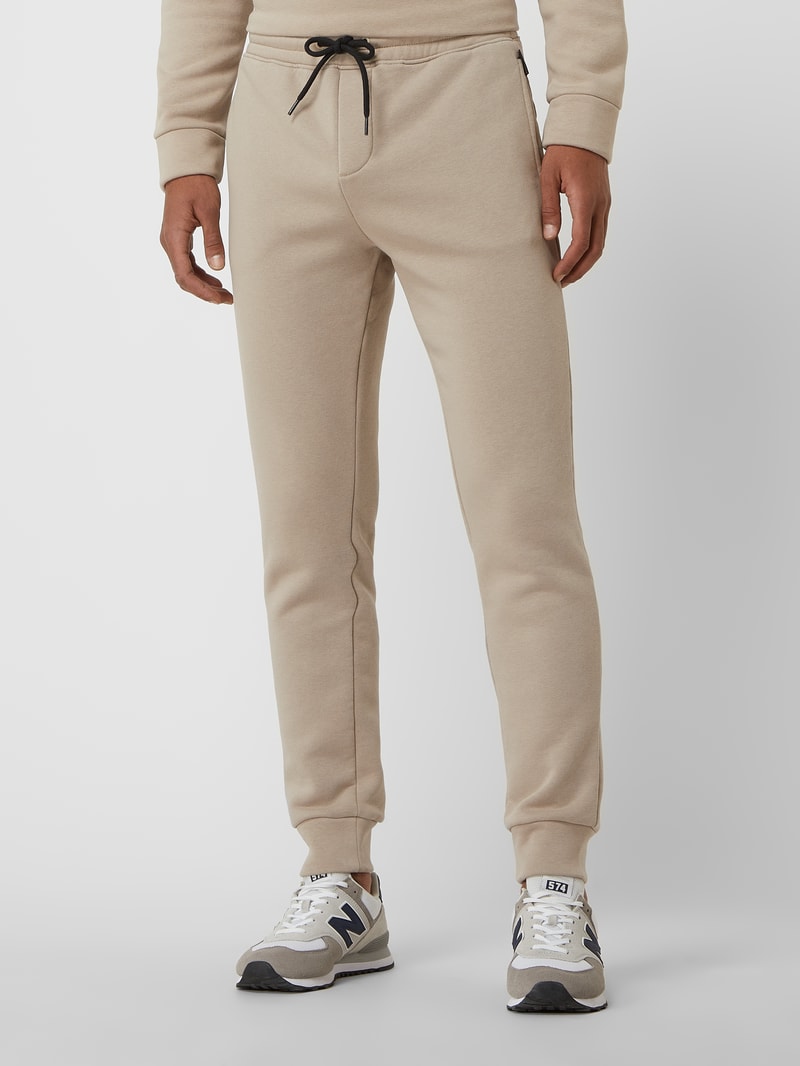 Sweathose mit Logo-Badge Modell 'Whale' in beige