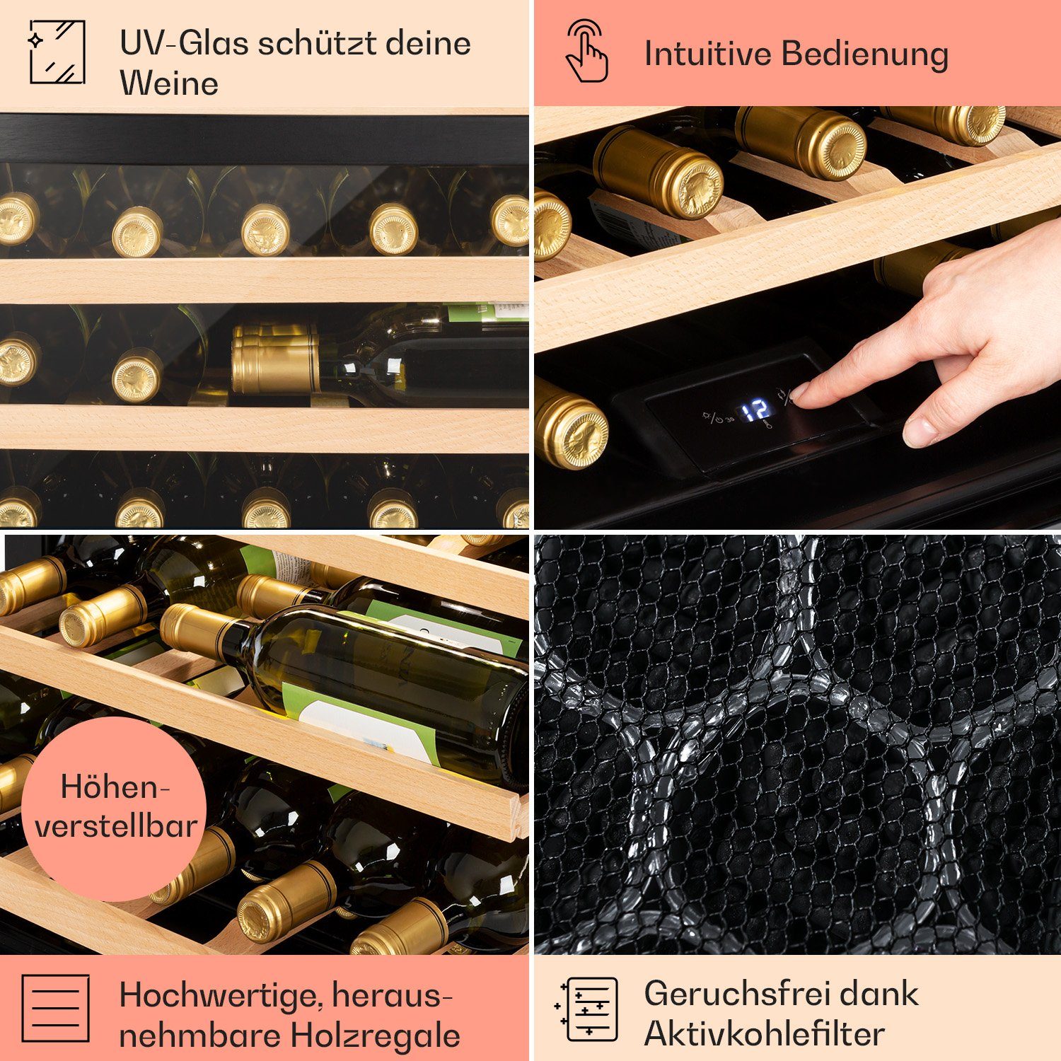 Klarstein Weinkühlschrank Vinsider 24 Built-In Uno, für 24 Standardflaschen á 0,75l,Wein Flaschenkühlschrank Weintemperierschrank Weinschrank Kühlschrank
