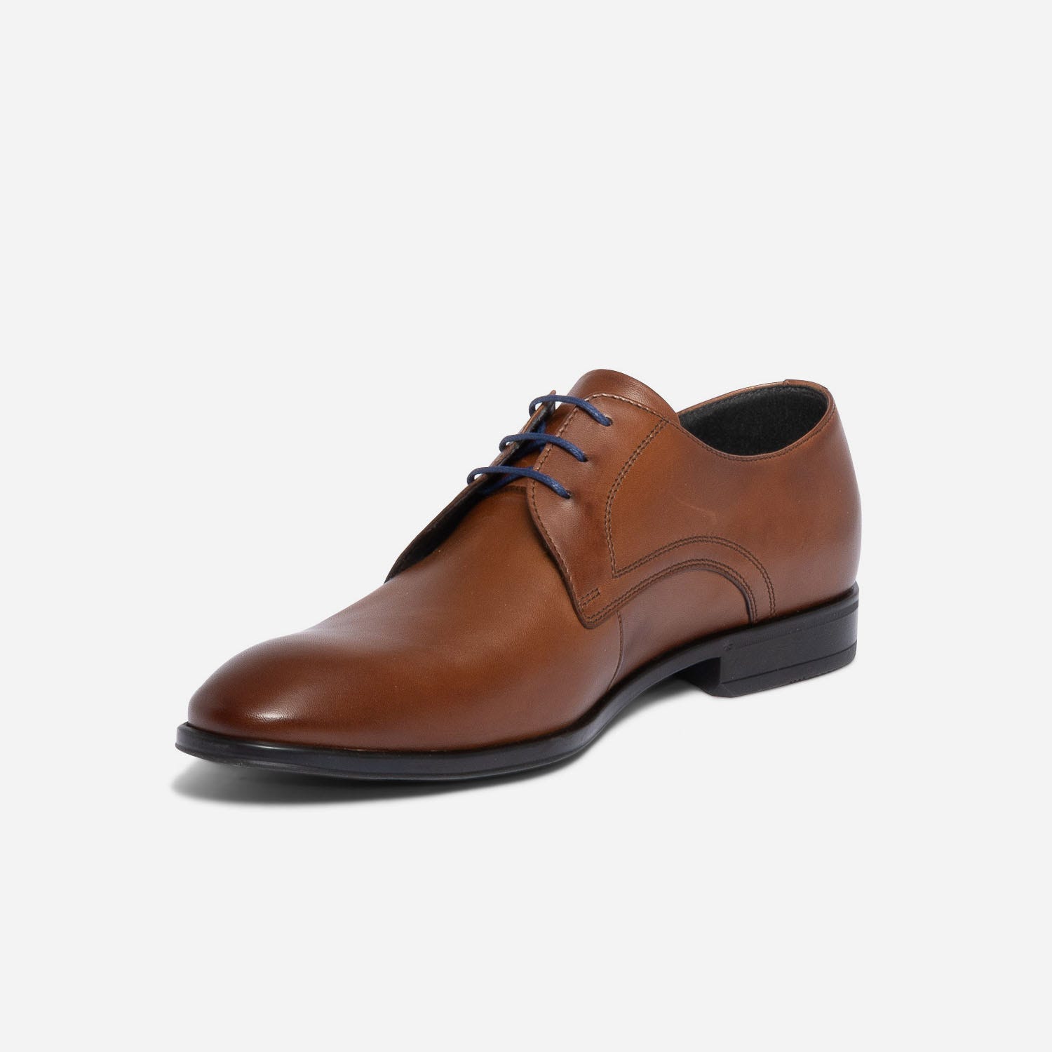 Derby cognac en cuir à lacet bleu