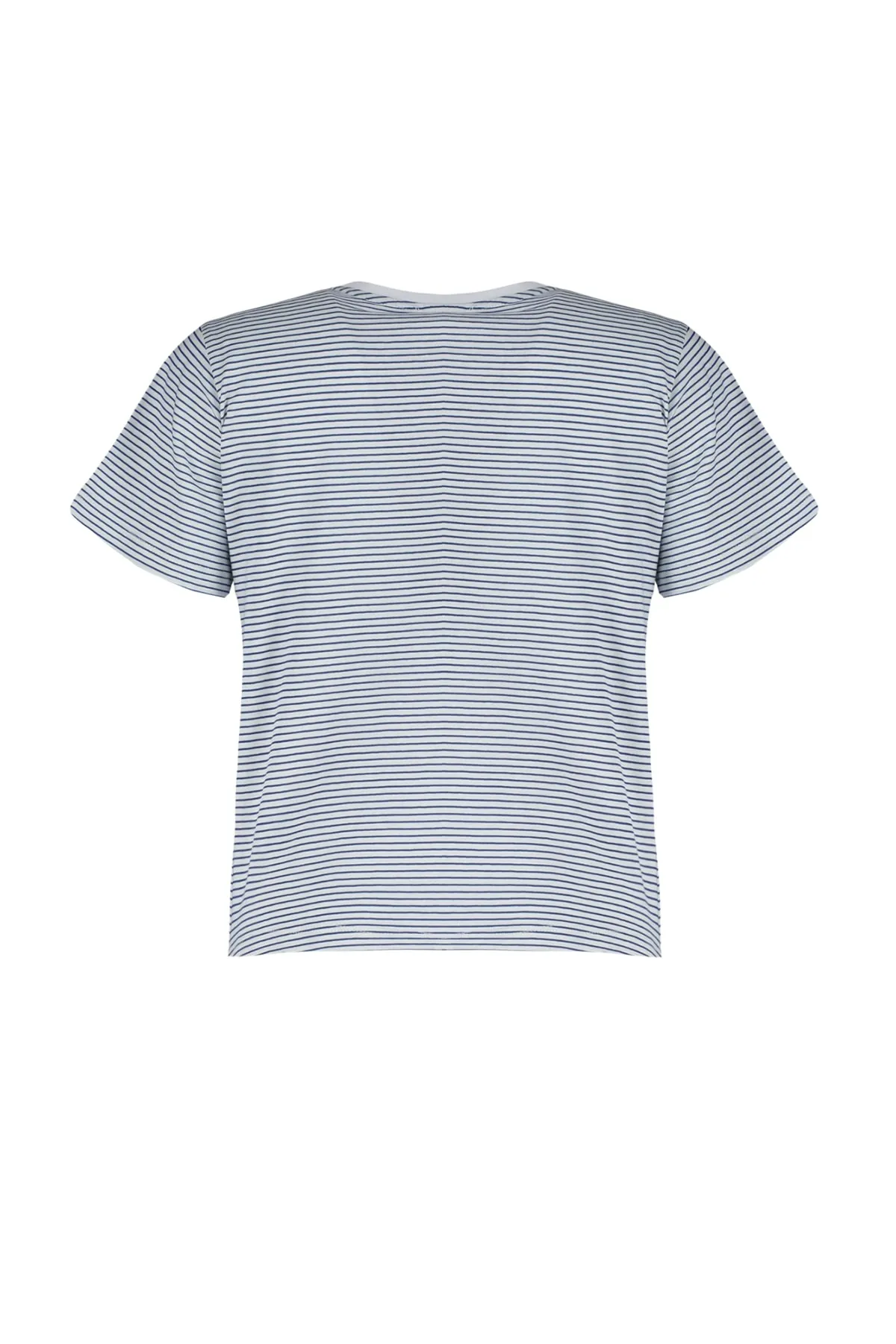 Trendyol Collection  Marineblaues, ecrufarbenes, gestreiftes Premium Basic-Strick-T-Shirt mit Rundhalsausschnitt und normaler Passform TWOSS23TS00043