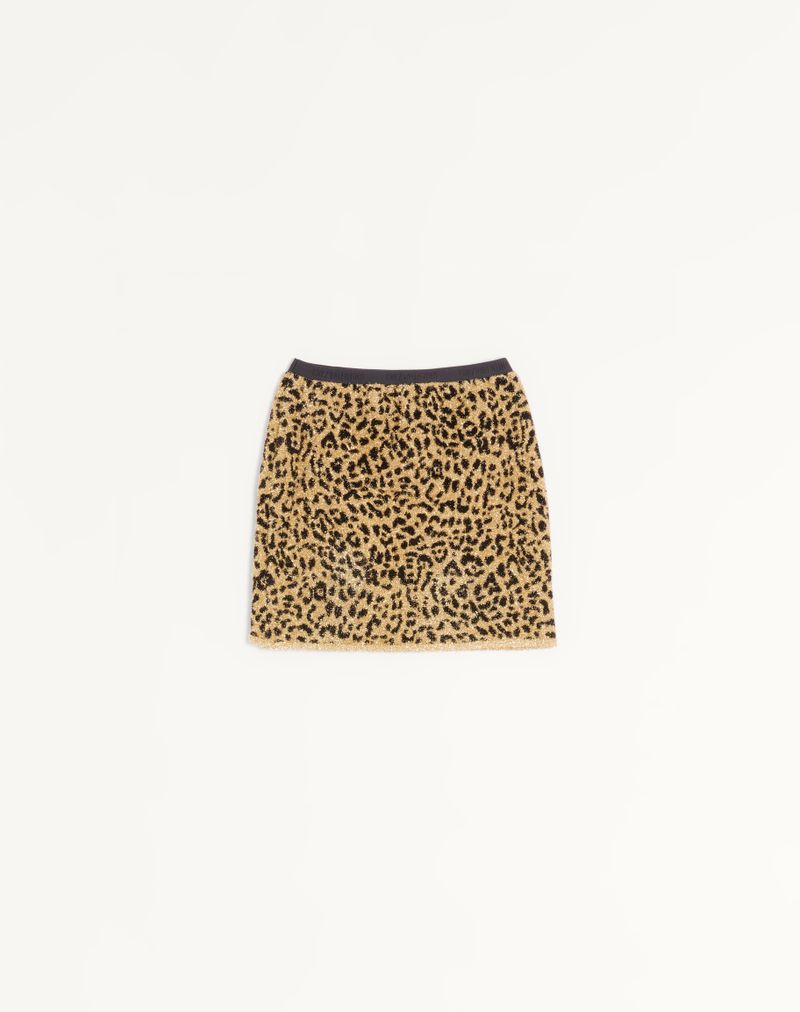 Saia curta em malha jacquard lurex com estampa animal.