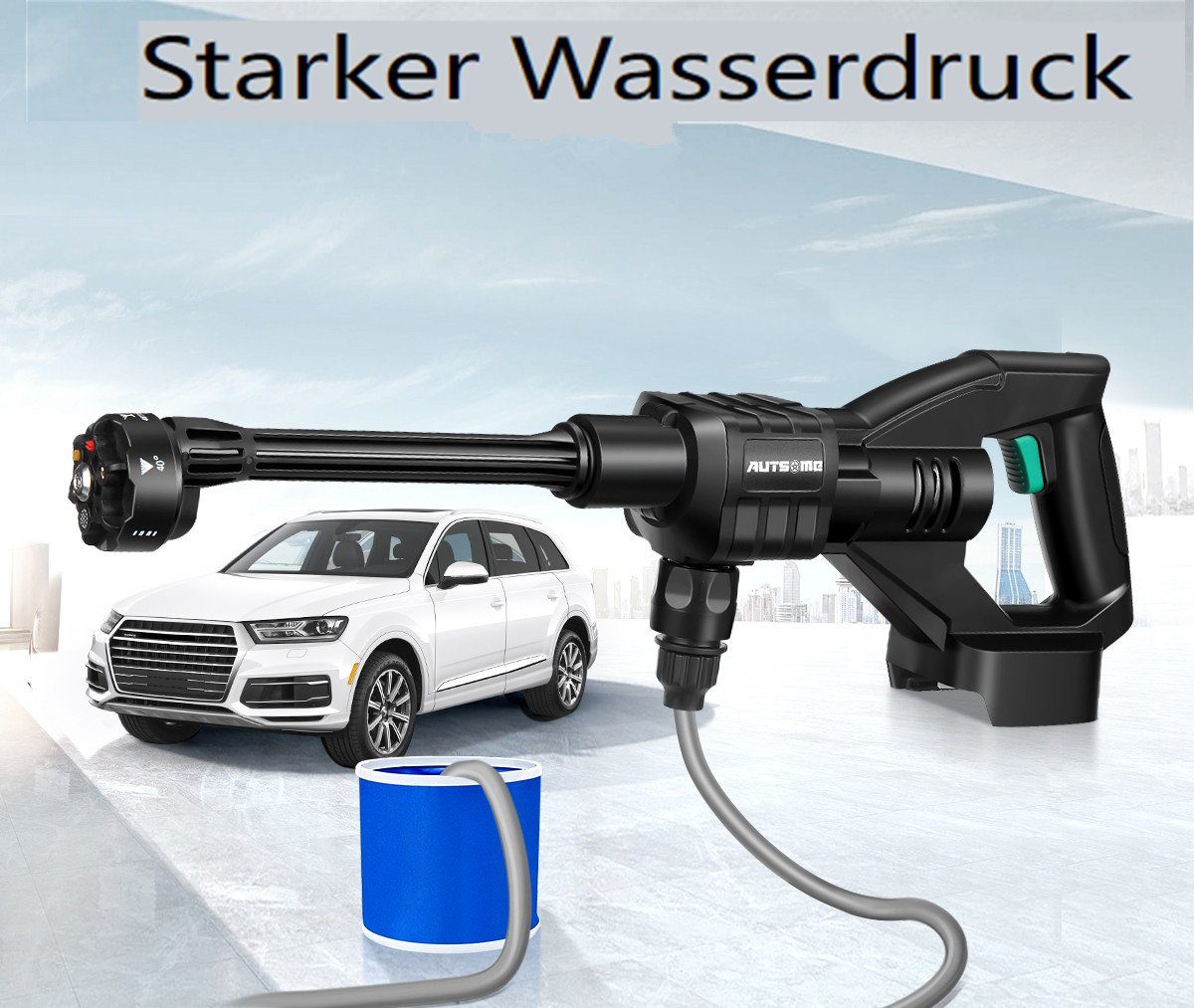 AUDEW Akku-Hochdruckreiniger, Druck max: 100,00 bar, 300W Kabelloser Hochdruckreiniger Auto Spritzpistole ohne Batterie