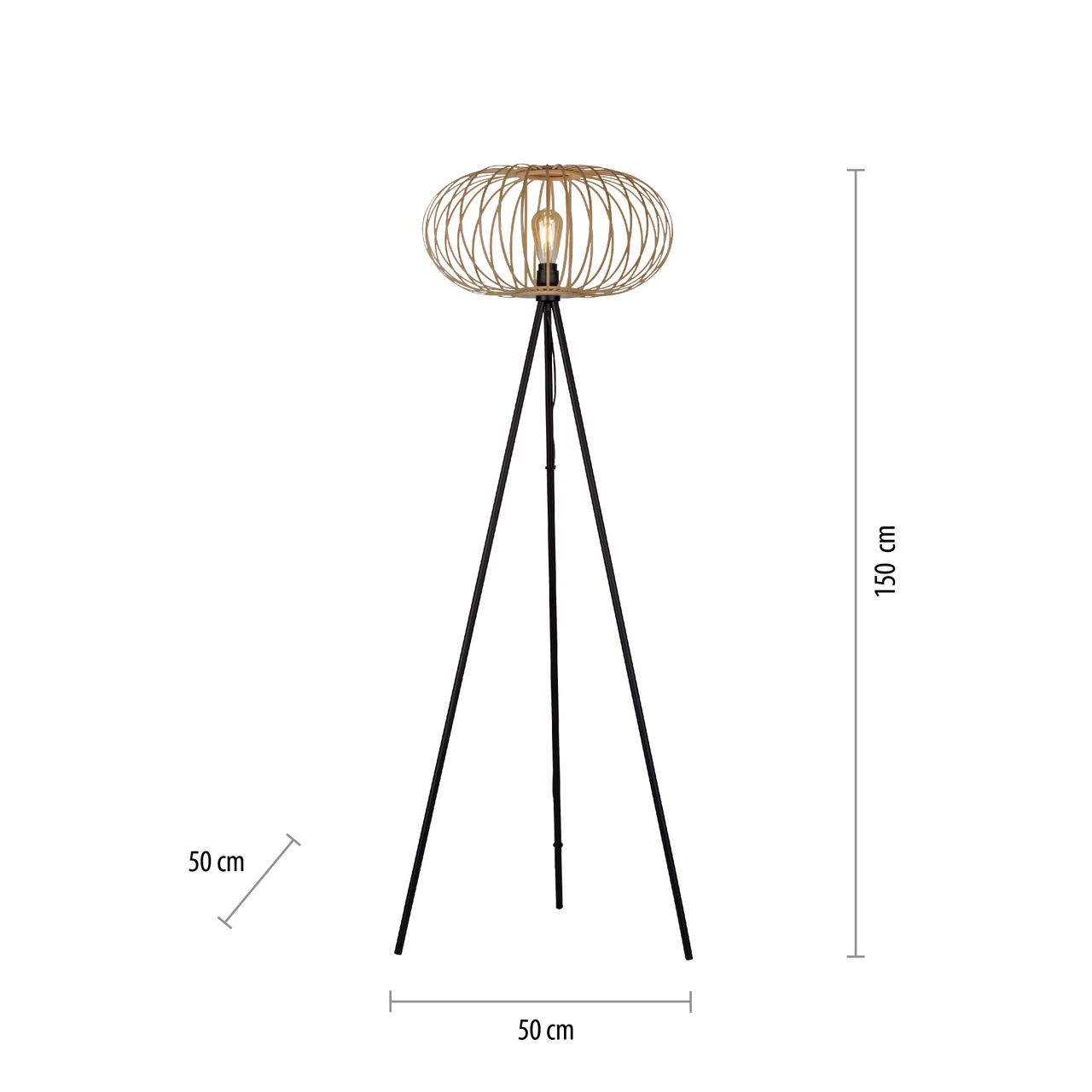 JUST LIGHT LeuchtenDirekt Stehleuchte RACOON, 1-flammig, E27, Bambus-Schirm, Ø50cm, Holz-natur, IP20