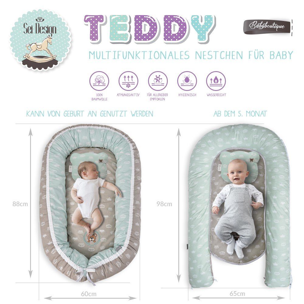 SEI Design Kuschelnest Cocon mit wasserfester Matratze - Babynest, (1-tlg), Bärchen - Bezug 100% Baumwolle