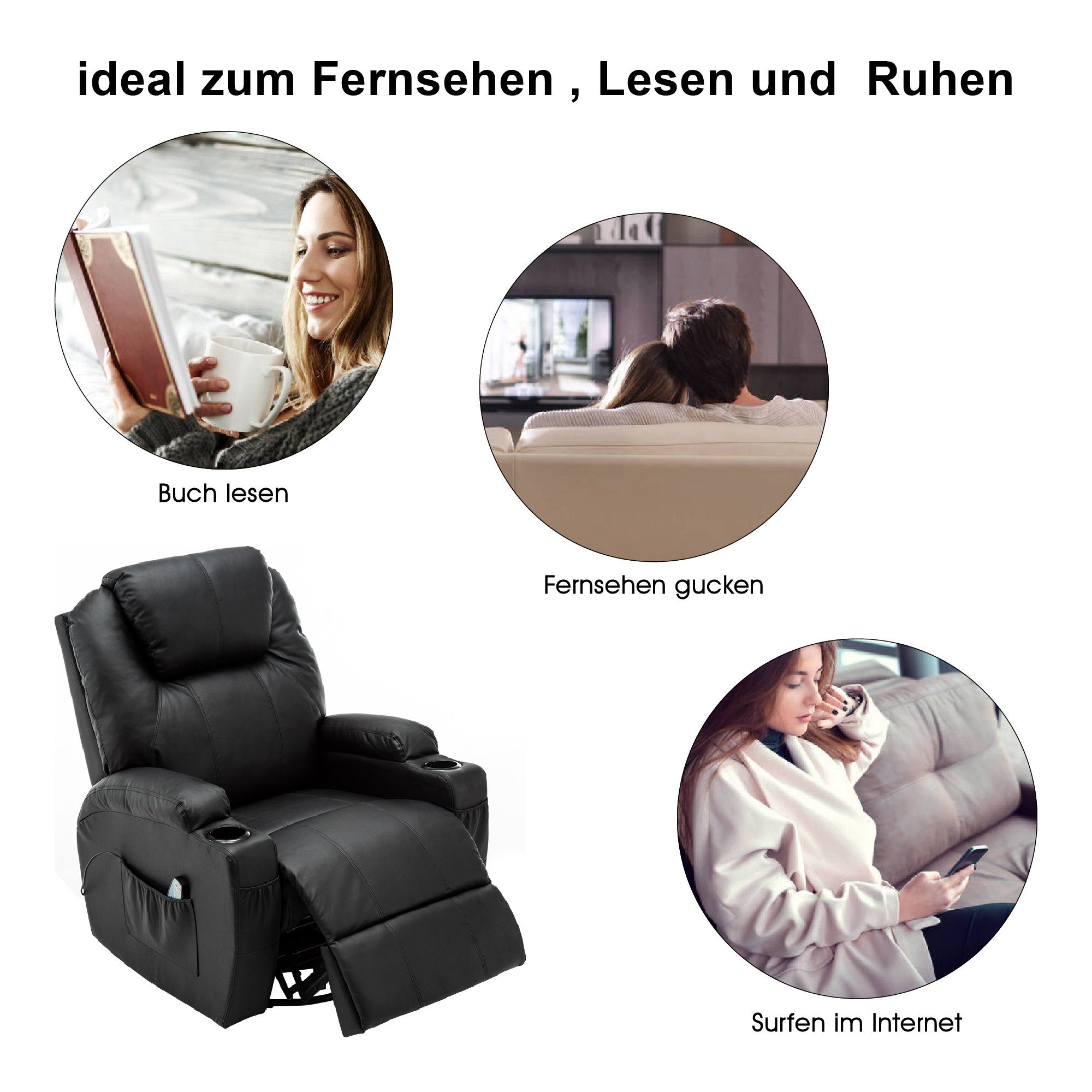 MCombo Relaxsessel MCombo manuell Massagesessel TV-Sessel Relaxsessel 7020, manuell, mit Heizung, 360° drehbar und schwenkbar, 100 × 92 × 109 cm