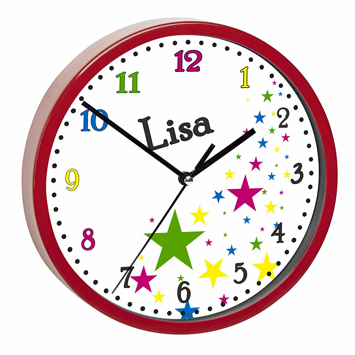 Kinder Wanduhr laufruhig personalisiert mit Name Sterne