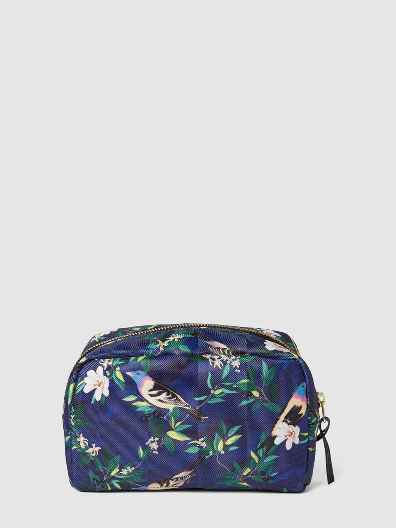 Kosmetiktasche mit Allover-Muster Modell 'Malu' in marineblau