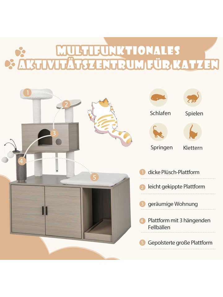 COSTWAY 2-in-1 Katzenbaum mit Höhle in Grau günstig kaufen onesize
