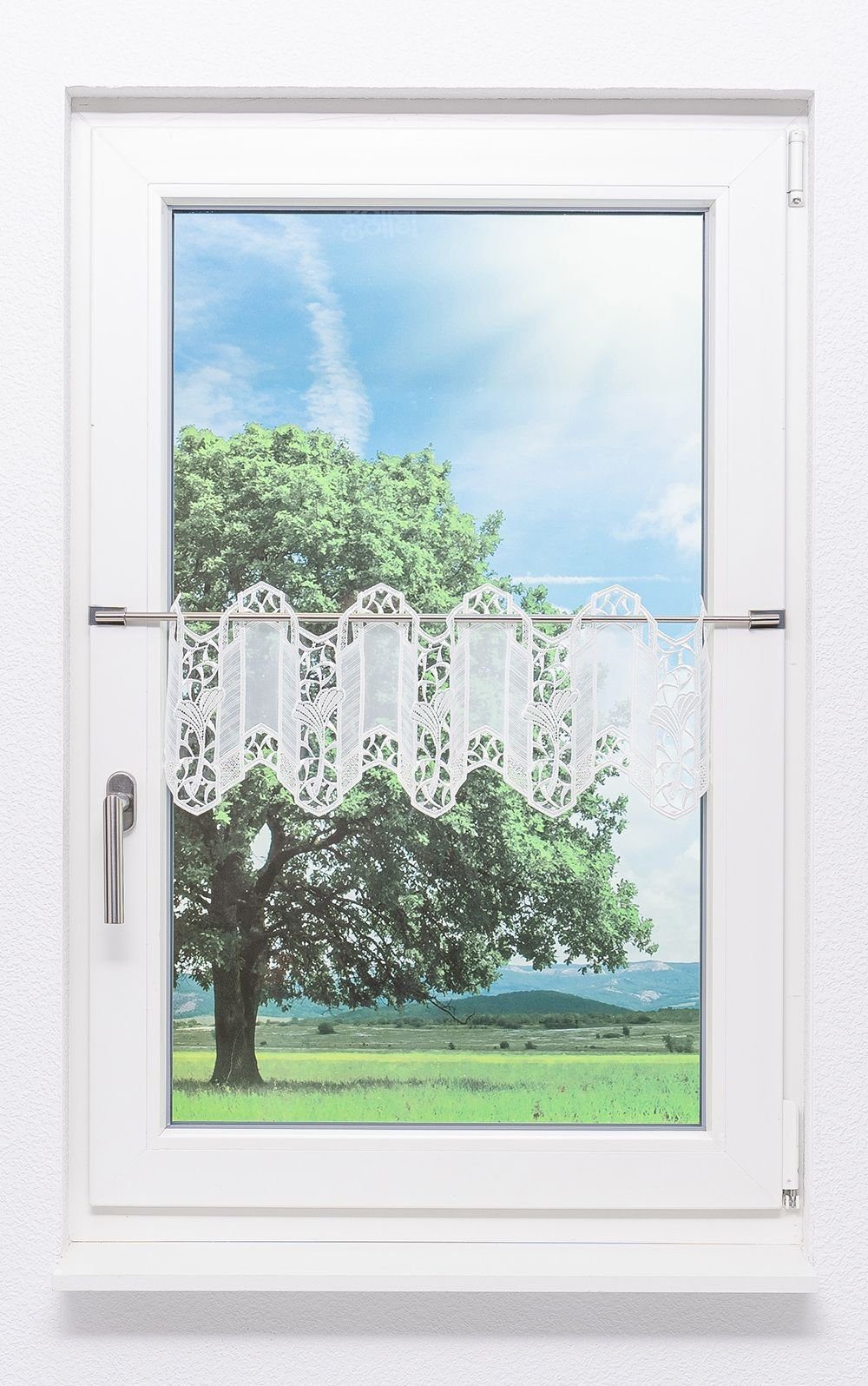 Scheibengardine Ginkgoblätter, Plauener Spitze®, (1 St), transparent, HxB 26x44.3cm