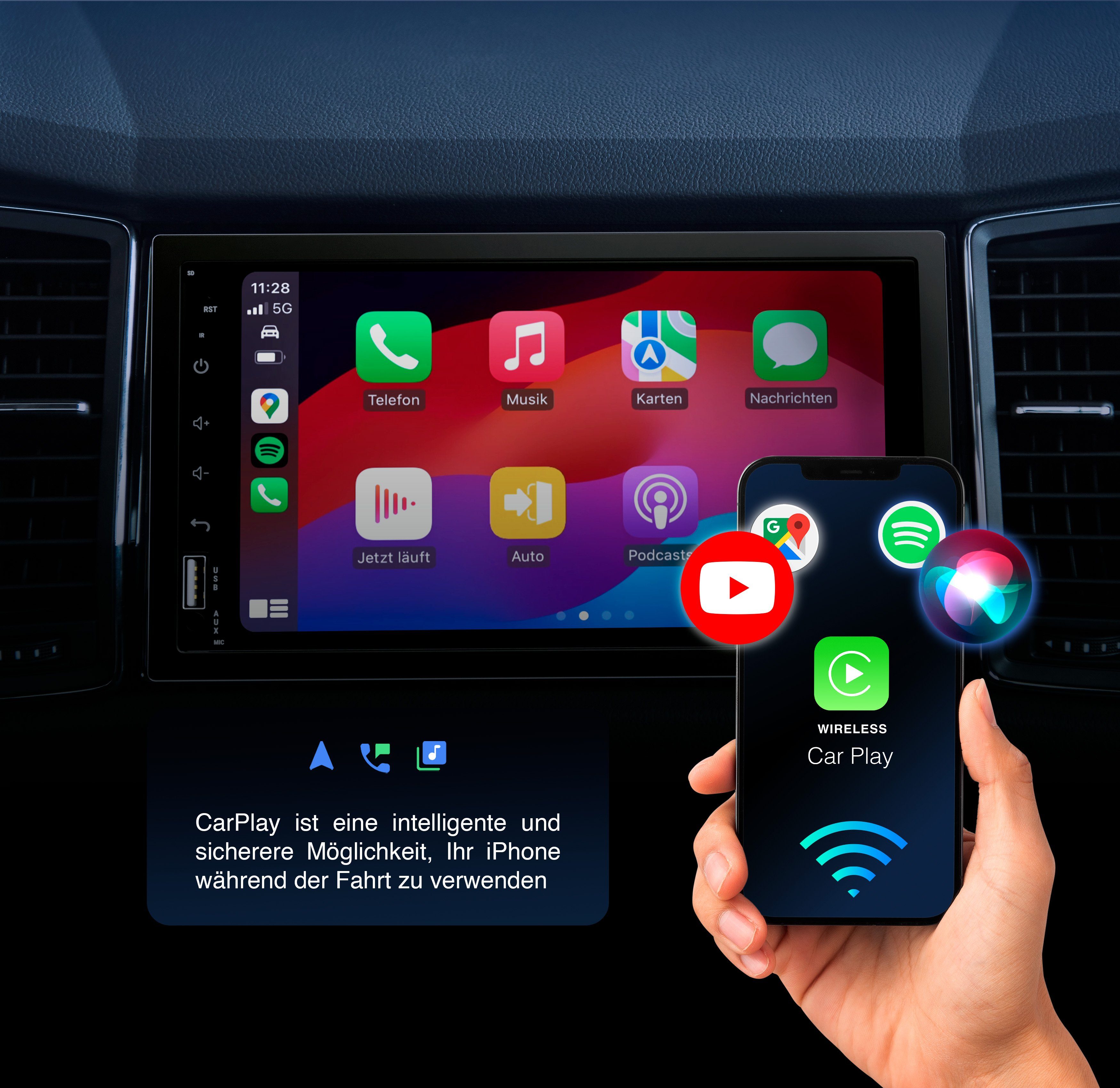 ELGAUS ELGAUS OM-270A universelles 2 DIN Android 11 Autoradio (FM-Tuner mit RDS, Digitalradio (DAB), UKW, CarPlay, Android Auto, RDS, DAB, RGB, Fernbedienung, Manual in DE/EN)