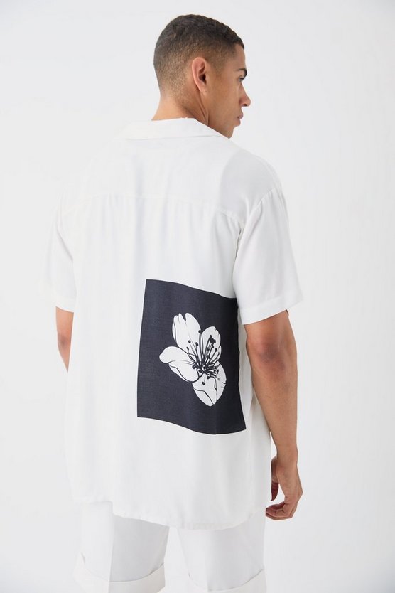 Oversize Viskose-Hemd mit Blumen-Print
