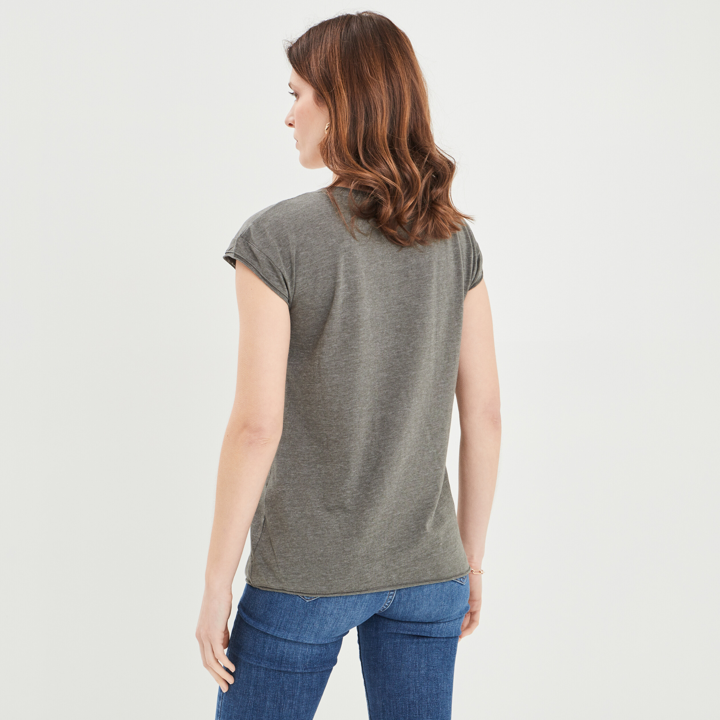 T-shirt col v poche poitrine Creeks vert kaki femme | La Halle