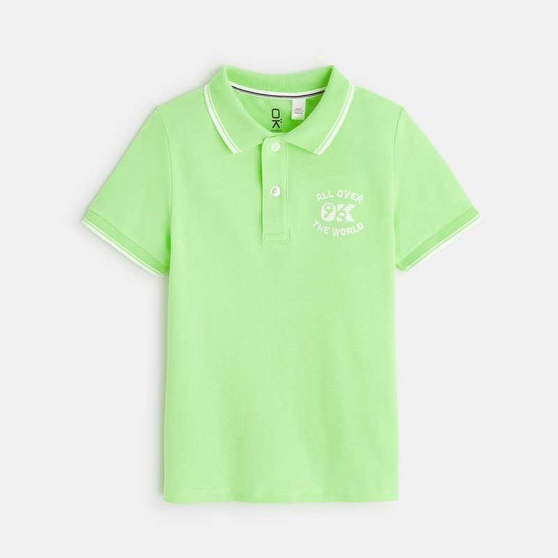 Polo maille piquée manches courtes vert garçon