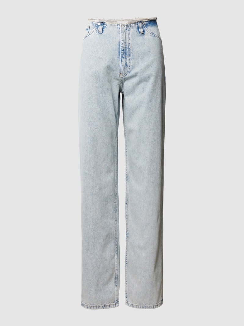 Straight Fit Jeans mit ausgefranstem Bund in hellblau